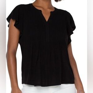 Liverpool Los Angeles Flutter Sleeve Pleated Crepe Top-
Petite Small